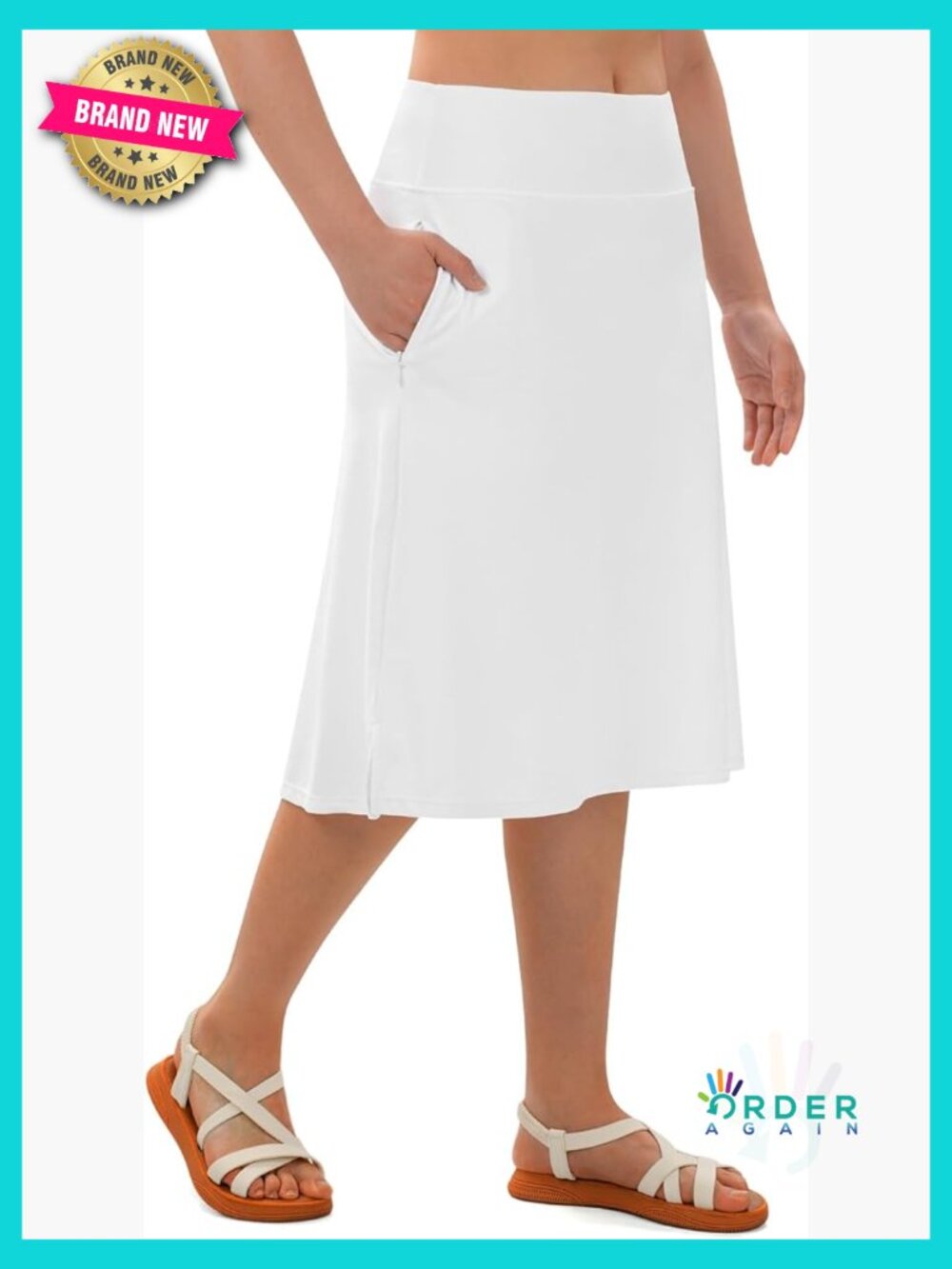 Midi Length Swim Skirt With 2-In-1 Leggings Hidden Zipper Pockets Modest 26"